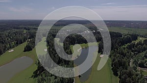 Aerial landscape flight over golf course