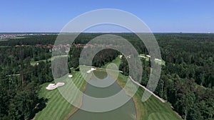Aerial landscape flight over golf course