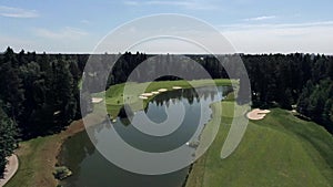 Aerial landscape flight over golf course