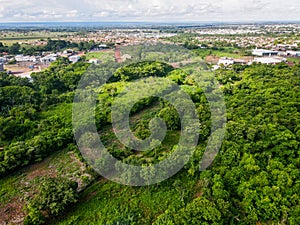 Aerial landscape of forest near city of Tangara da Serra in Mato Grosso