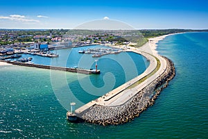 Aerial landscape of the harbor in Wladyslawowo by the Baltic Sea at summer. Poland