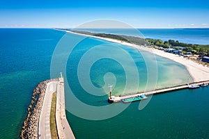 Aerial landscape of the harbor in Wladyslawowo by the Baltic Sea at summer. Poland