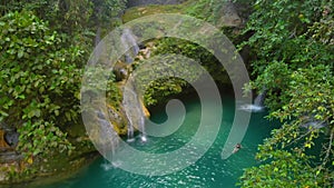 Aerial landscape of Kawasan Falls with green nature and natural tropic environment in Philppines