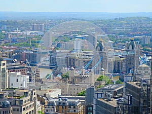 Aerial landscape on London tower bridge. aerial view of Tower Bridge in London. London cityscape.