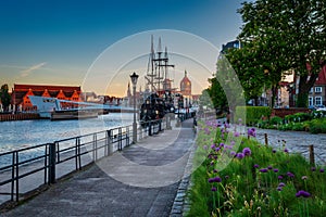 Aerial landscape of the Main Town of Gdansk by the Motlawa river, Poland photo