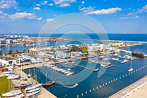 Aerial landscape of the marina at Baltic Sea in Gdynia, Poland