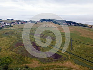 Aerial landscape of meadow on the Island of Rugen in Mecklenberg Vorpommern