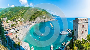 Aerial view of Monterosso al Mare, a coastal village in Cinque Terre, Italy