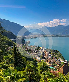 Aerial landscape of Montreux city in Switzerland