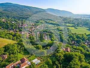 Aerial landscape of the mountains and houses