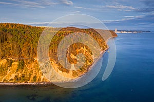 Aerial landscape of the Orlowo cliff at sunrise, Gdynia. Poland