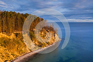 Aerial landscape of the Orlowo cliff at sunrise, Gdynia. Poland