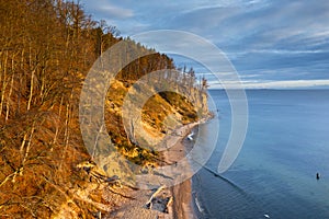 Aerial landscape of the Orlowo cliff at sunrise, Gdynia. Poland