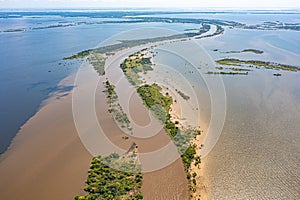 Aerial Landscape Photo View of Encontro das ÃÂguas Amazonas e TapajÃÂ³s Rivers at Alter do ChÃÂ£o, ParÃÂ¡, Brasil -River TapajÃÂ³s photo