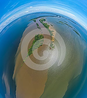 Aerial Landscape Photo View of Encontro das ÃÂguas Amazonas e TapajÃÂ³s Rivers at Alter do ChÃÂ£o, ParÃÂ¡, Brasil -River TapajÃÂ³s photo