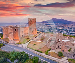 Aerial landscape photography. Splendid summer view of Lettere Castlle