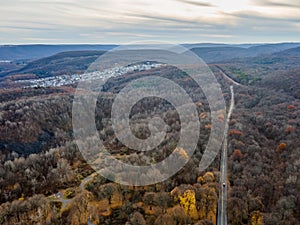 Aerial landscape of scenery during Fall around abandoned coal town Centralia Pennsylvania