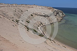 Aerial landscape and seascape view from Eagle Bluff Shark Bay Western Australia