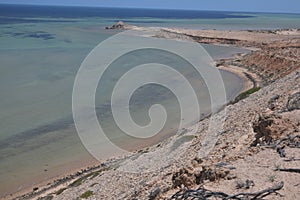 Aerial landscape and seascape view from Eagle Bluff Shark Bay Western Australia
