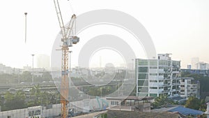 aerial landscape skyline view of residental housing area at suburb countryside of Bangkok in morning daytime with many townhouse