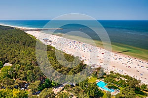 Aerial landscape of the summer beach in Leba at Baltic Sea, Poland