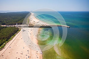 Aerial landscape of the summer beach in Leba at Baltic Sea, Poland