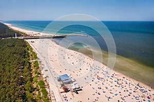 Aerial landscape of the summer beach in Leba at Baltic Sea, Poland