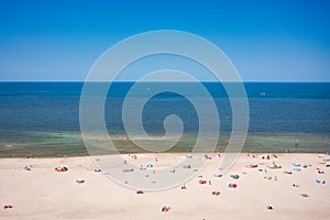 Aerial landscape of the summer beach in Leba at Baltic Sea, Poland