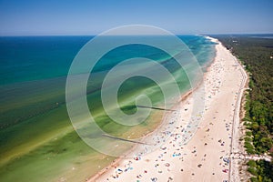 Aerial landscape of the summer beach in Leba at Baltic Sea, Poland