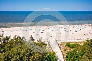 Aerial landscape of the summer beach in Leba at Baltic Sea, Poland