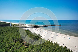 Aerial landscape of the summer beach in Leba at Baltic Sea, Poland
