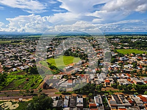 Aerial landscape during summer in city of Tangara da Serra in Mato Grosso