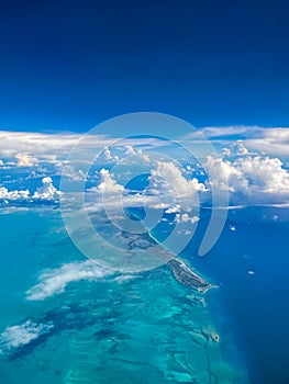 Aerial landscape of tropical turquoise water in the Bahamas