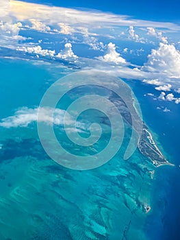 Aerial landscape of tropical turquoise water in the Bahamas