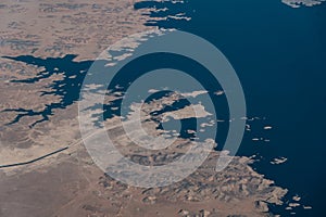 Aerial Landscape view of area around the Mubarak Pump, Toshka Pumping Station, situated adjacent to Lake Nasser