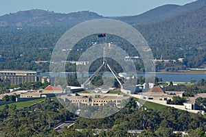 Aerial landscape view of Australia Parliament House in Canberra