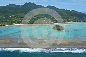 Aerial landscape view of Muri Lagoon in Rarotonga Cook Islands