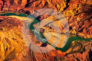 Aerial landscape view of Colorado river in Grand canyon, USA