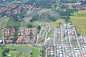 Aerial landscape view of housing estates in thailand