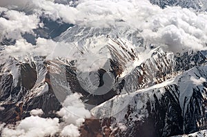 Aerial landscape view of the mountain range peaks