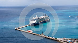 aerial landscape view of parts of Bridgetown Harbour Cruise ship pier with the cruise ship \