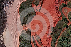 Aerial landscape view of red cliffs  in Cape Leeuwin Western Australia