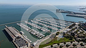aerial landscape view of San Francisco Bay Area with South Beach Harbor