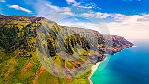 Aerial landscape view of spectacular Na Pali coast, Kauai