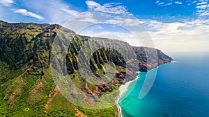 Aerial landscape view of spectacular Na Pali coast, Kauai