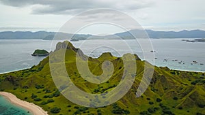 Aerial Landscape view from the top of Padar island in Komodo islands Flores Indonesia.