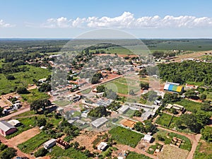 Aerial landscape of village of Bom Jardim during summer in Nobres countryside of Mato Grosso