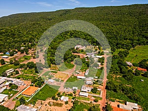 Aerial landscape of village of Bom Jardim during summer in Nobres countryside in Mato Grosso