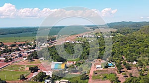 Aerial landscape of village of Bom Jardim during summer in Nobres countryside in Mato Grosso