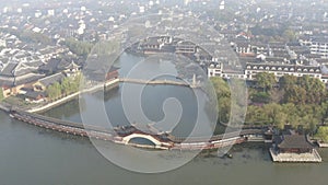 Aerial landscapes of the ancient buildings in Jinxi,  a historic canal town in southwest Kunshan, Jiangsu Province, China